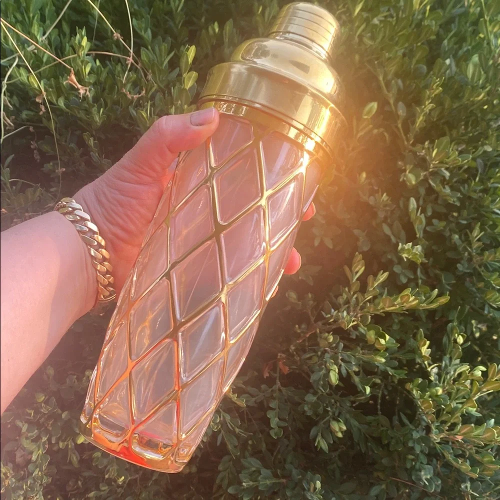 🤍💛Altuzarra 18k Diamond Lattice Pattern Glass Cocktail Shaker Bar ware🤍💛
